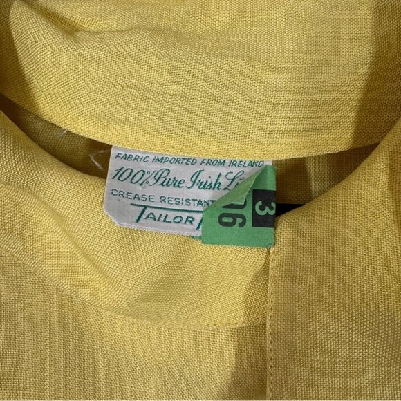 Vintage Cowl Neck Irish Linen Butter Yellow Button-Down Midi Dress No Size - Picture 8 of 11